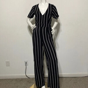 Crystal Doll Black White Pinstripe Jumpsuit Size 7